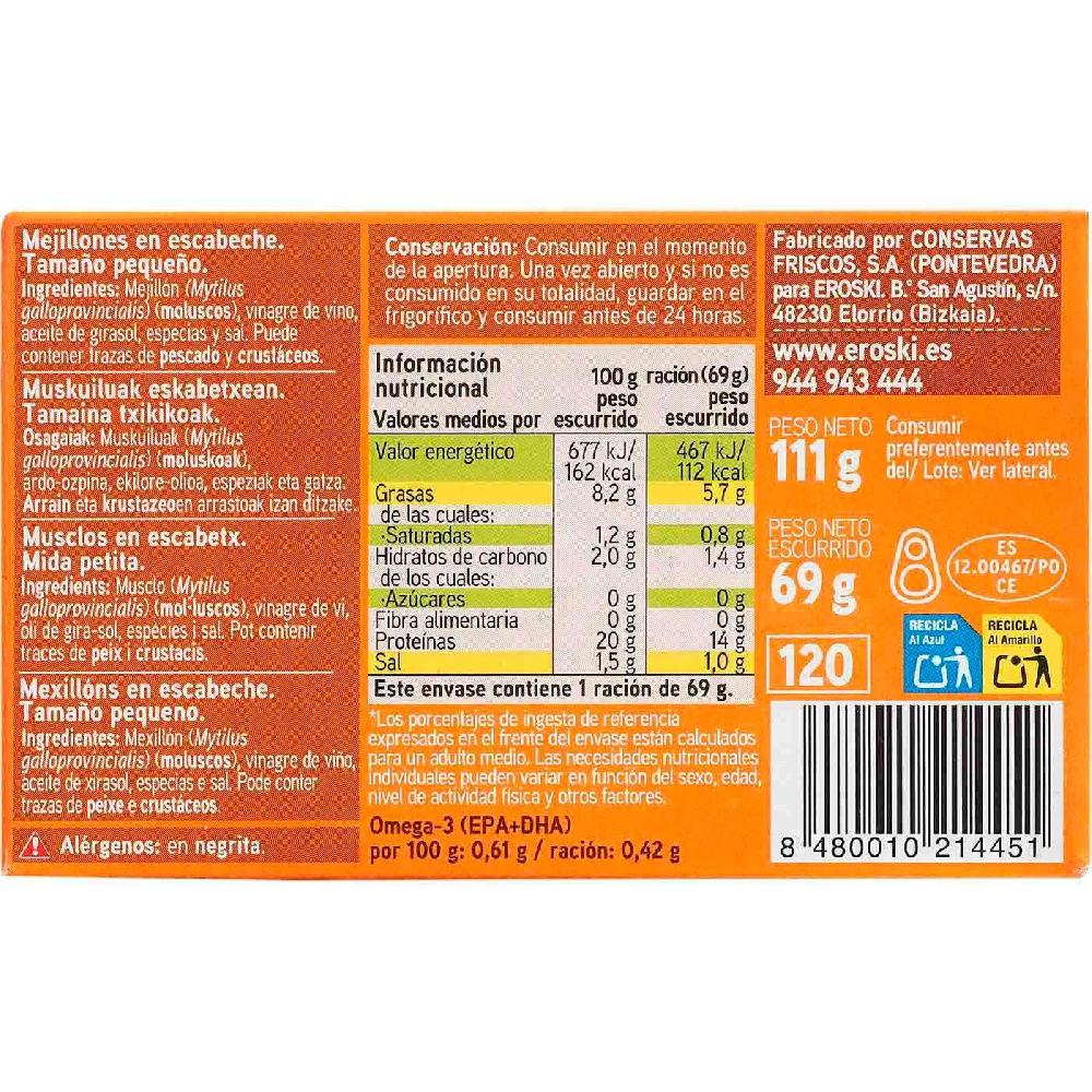 Eroski Mejillón En Escabeche De Galicia 14/18 EROSKI Lata 111 G