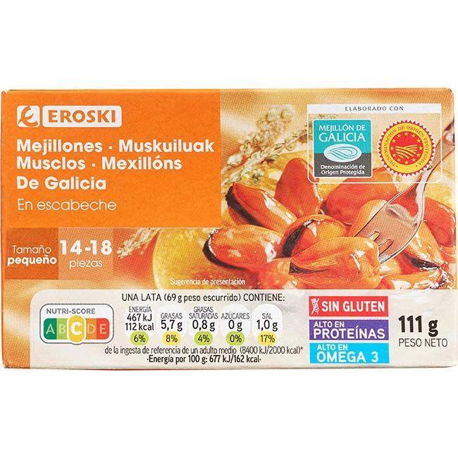Eroski Mejillón en escabeche de Galicia 14/18 EROSKI lata 111 g