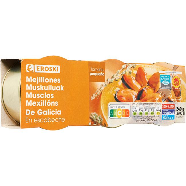 Eroski Mejillón En Escabeche De Galicia EROSKI Pack 3x80 G