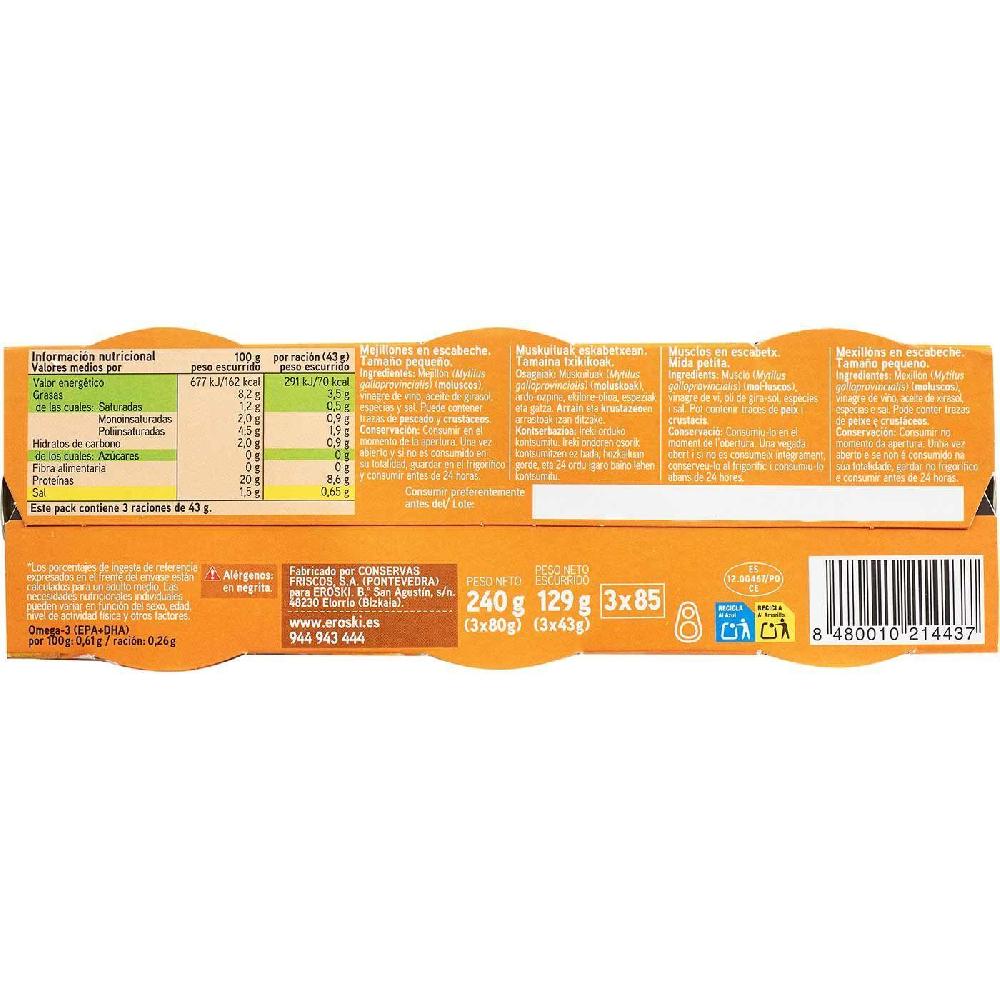 Eroski Mejillón En Escabeche De Galicia EROSKI Pack 3x80 G