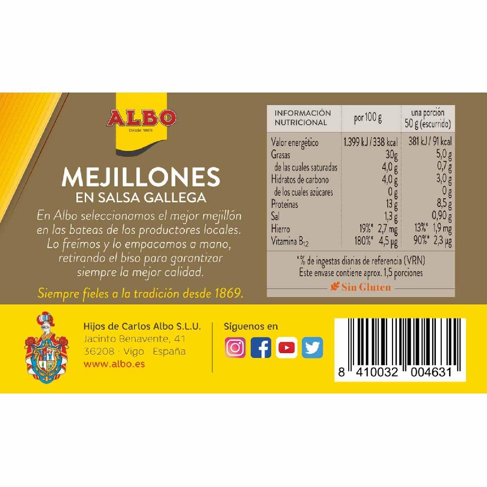 Eroski Mejillón En Salsa Gallega 12/16 Piezas ALBO Lata 115 G