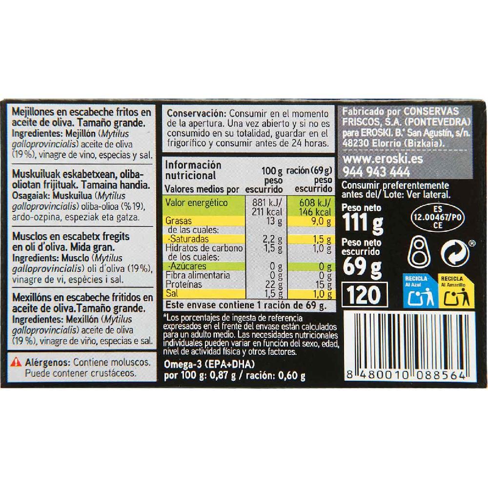 Eroski Mejillón Frito En Escabeche EROSKI SELEQTIA Lata 111 G