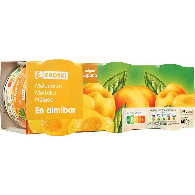 Eroski Melocotón Almíbar Ligero EROSKI Pack 3x115 G