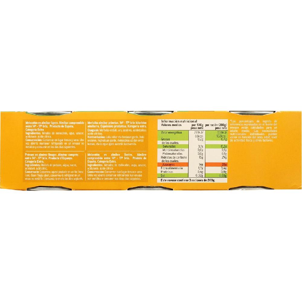 Eroski Melocotón Almíbar Ligero EROSKI Pack 3x115 G