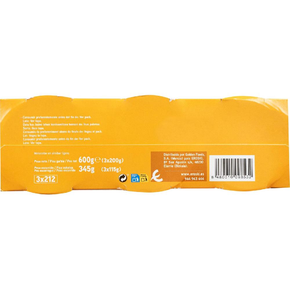 Eroski Melocotón Almíbar Ligero EROSKI Pack 3x115 G