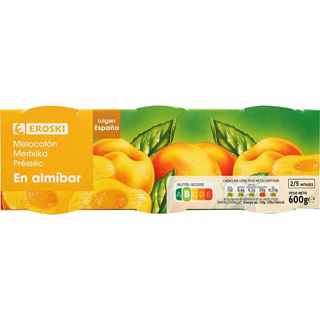 Eroski Melocotón almíbar ligero EROSKI pack 3x115 g