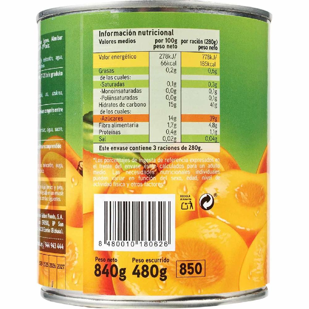 Eroski Melocotón En Almíbar Ligero EROSKI Lata 480 G