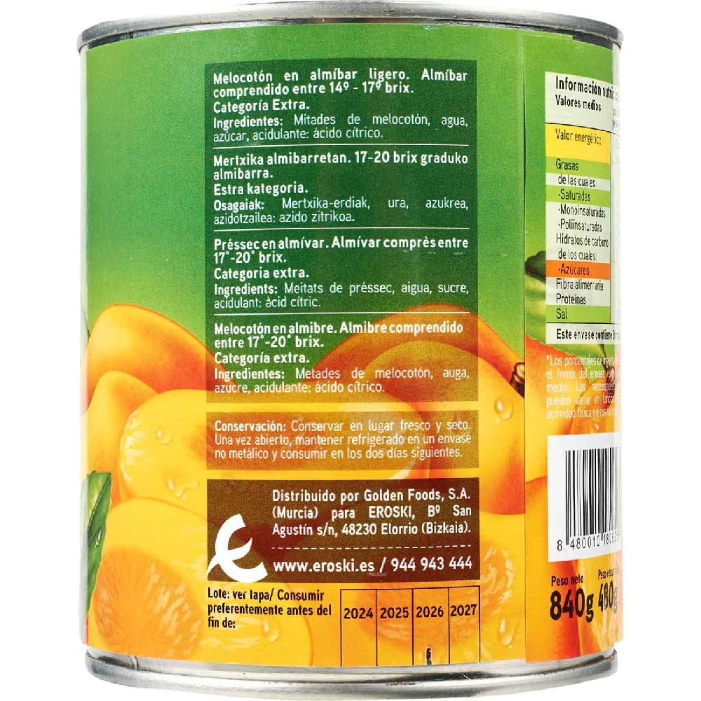 Eroski Melocotón En Almíbar Ligero EROSKI Lata 480 G