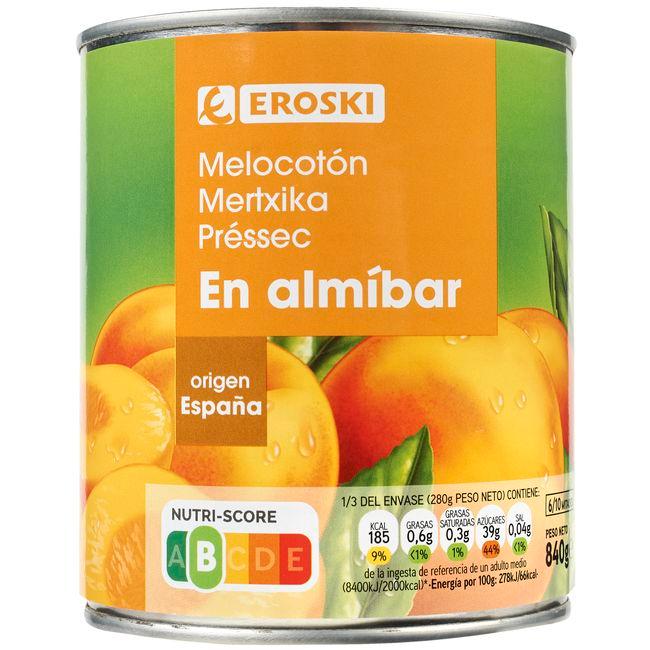 Eroski Melocotón en almíbar ligero EROSKI lata 480 g