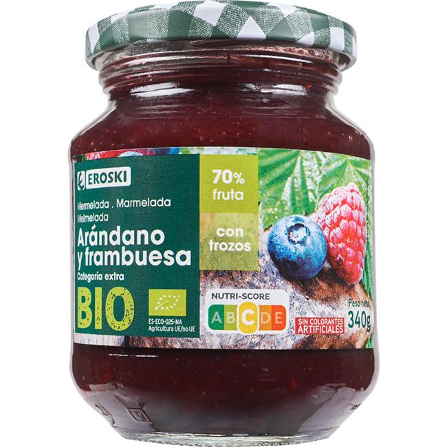 Eroski Mermelada bio de arándanos-frambuesa EROSKI BIO frasco 340 g