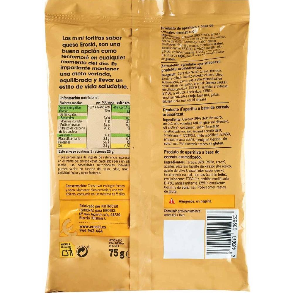 Eroski Mini Tortita De Maíz Sabor Queso EROSKI Bolsa 75 G