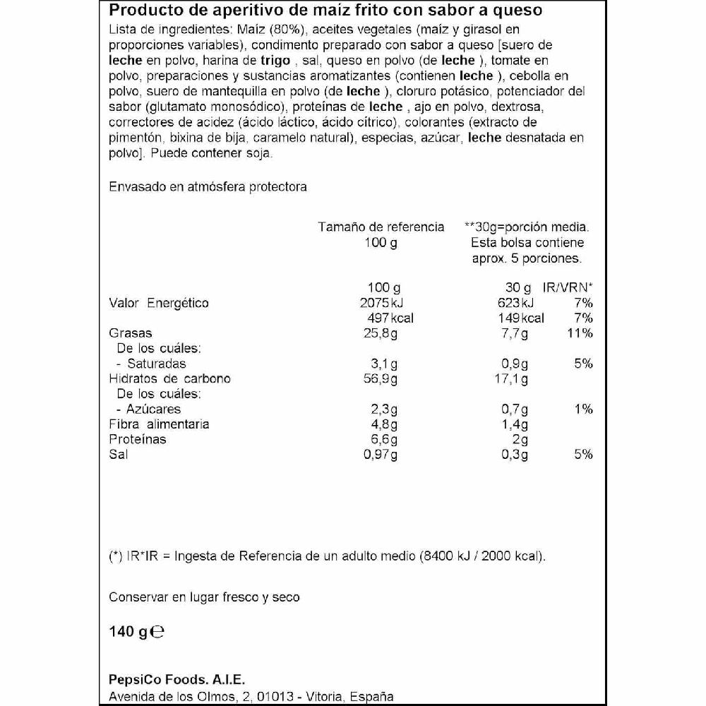 Eroski Nachos De Maíz Sabor A Queso DORITOS Tex Mex Bolsa 140 G