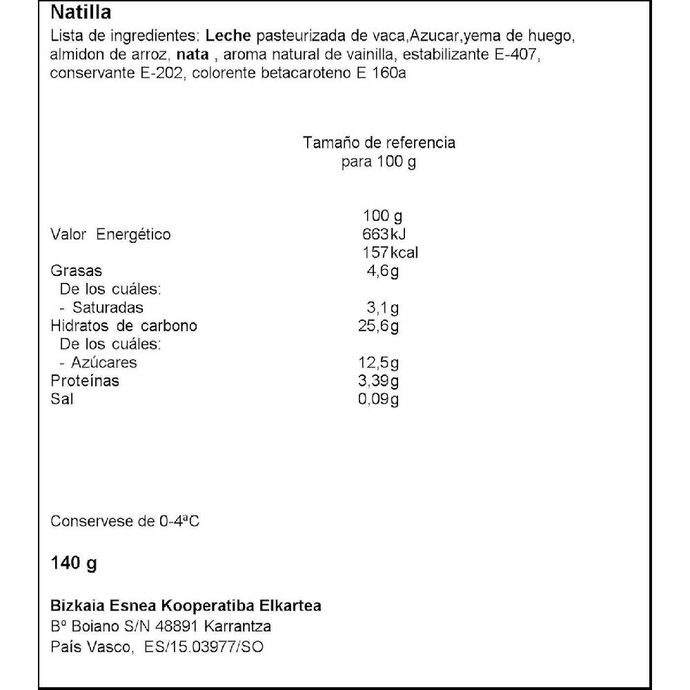 Eroski Natilla De Huevo BIZKAIA ESNEA Tarrina 140 G