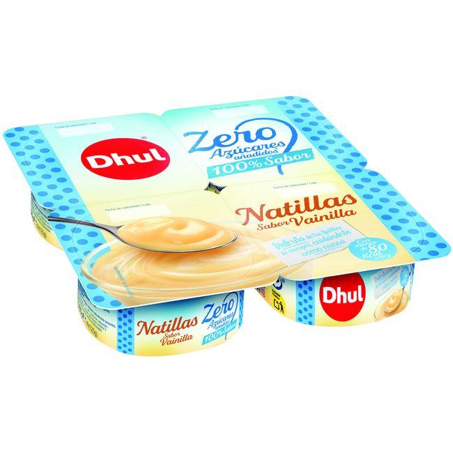 Eroski Natillas de vainilla sin azúcar DHUL pack 4x125 g