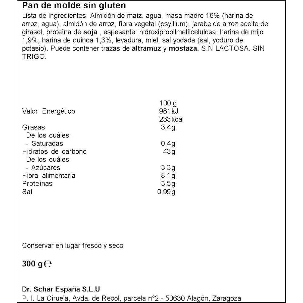 Eroski Pan De Molde Clásico Sin Gluten SCHAR Paquete 300 G