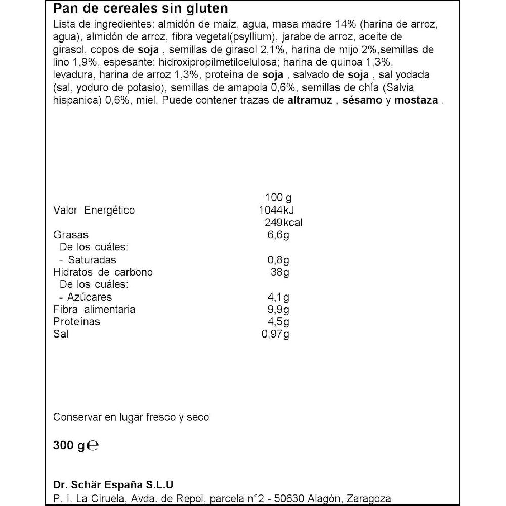 Eroski Pan De Molde Con Cereales Sin Gluten SCHAR Paquete 300 G