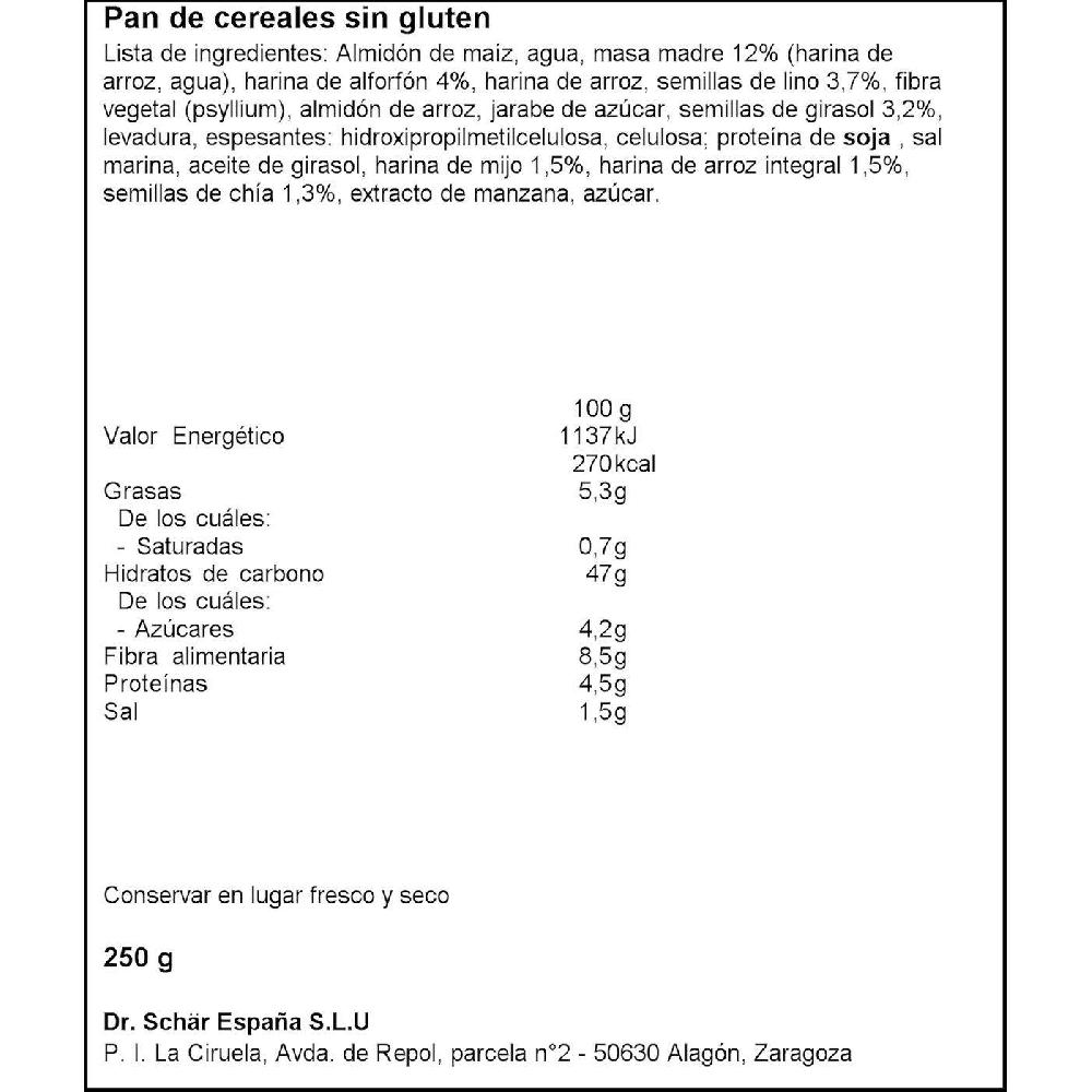 Eroski Pane Payés Con Semillas Sin Gluten SCHAR Paquete 250 G