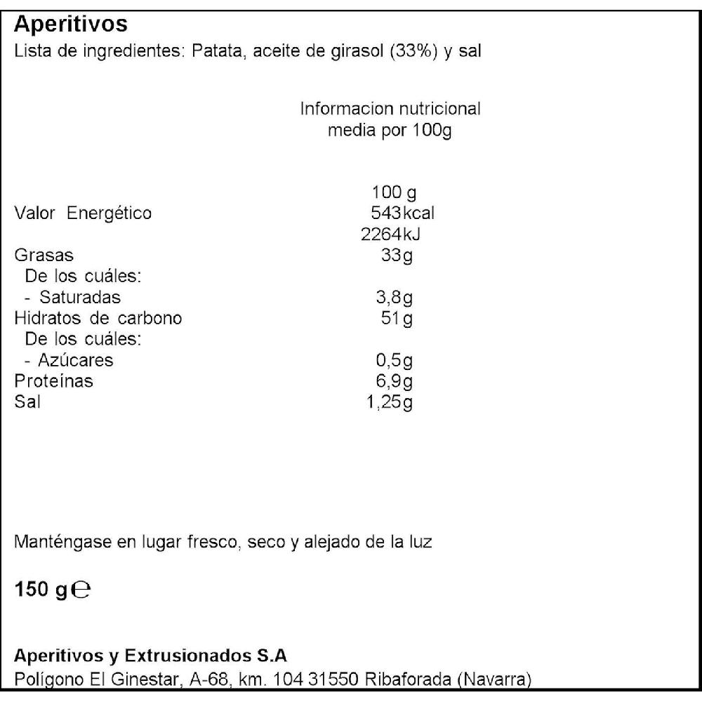 Eroski Patatas Fritas Receta Artesana VIDAL Bolsa 150 G
