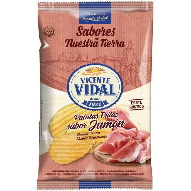 Eroski Patatas onduladas rústicas sabor jamón VIDAL bolsa 130 g