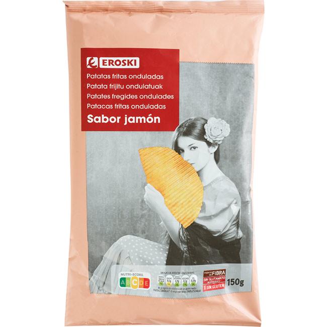Eroski Patatas onduladas sabor jamón EROSKI bolsa 150g