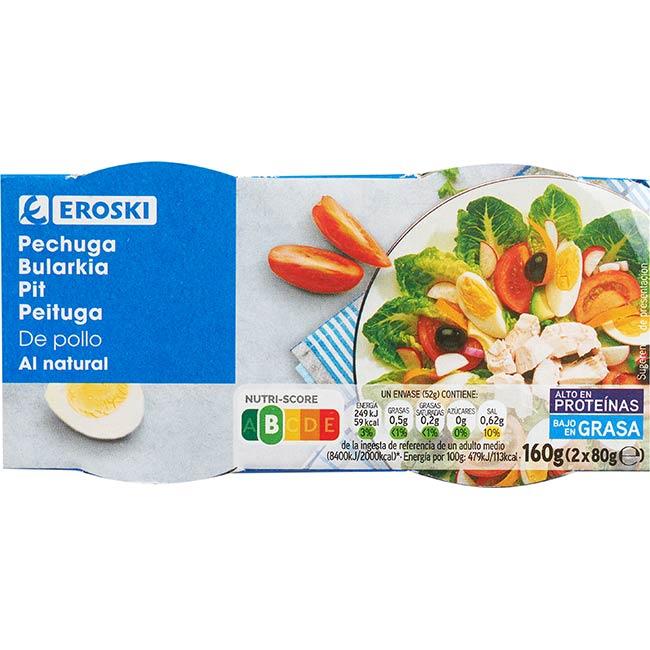 Eroski Pechuga de pollo al natural EROSKI pack 2x52 g