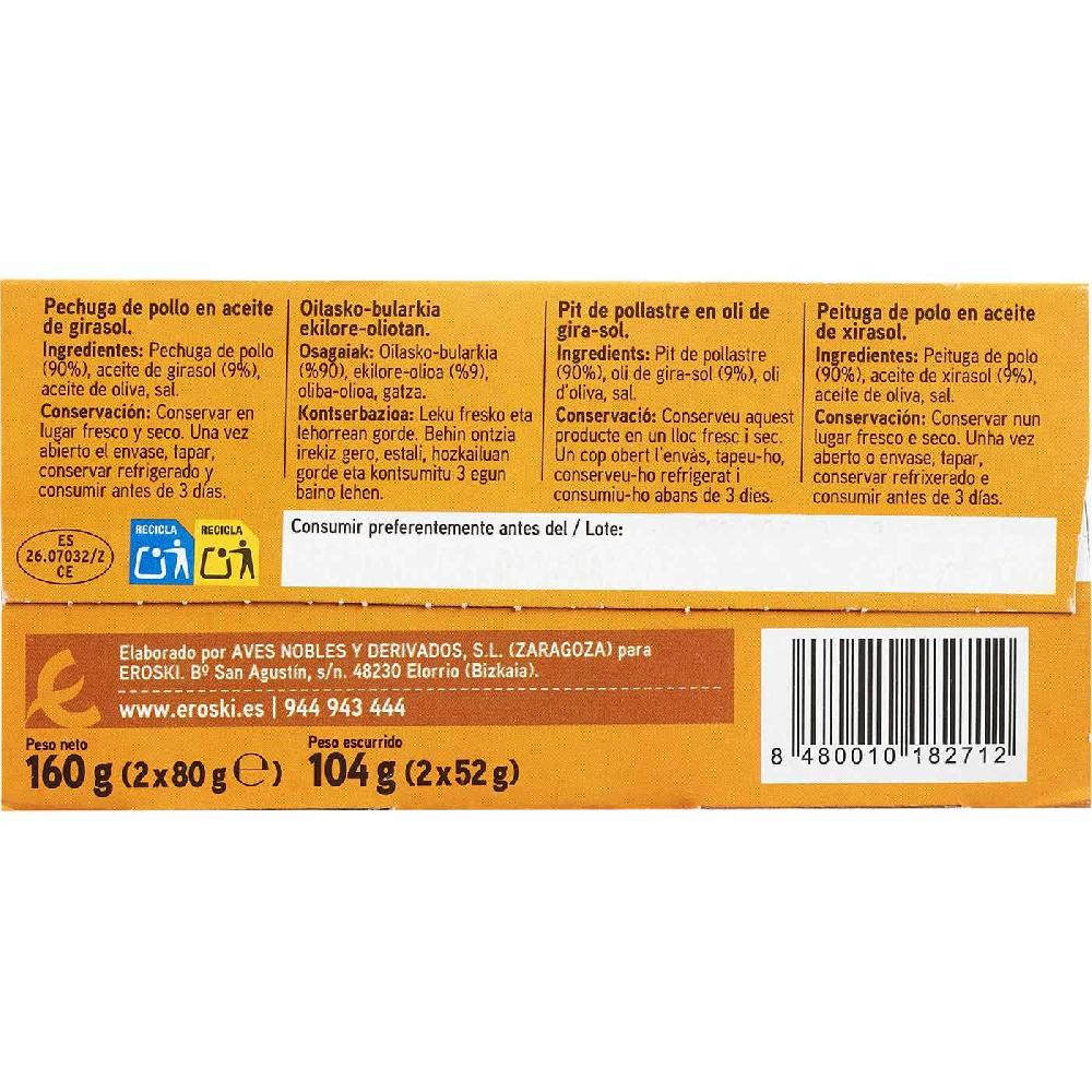 Eroski Pechuga De Pollo En Aceite EROSKI Pack 2x80 G