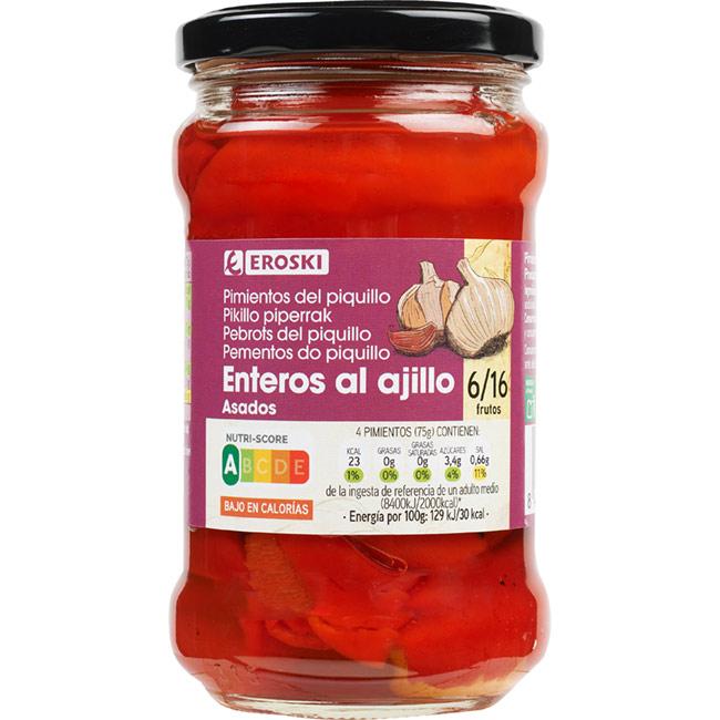 Eroski Pimiento de piquillo al ajillo EROSKI frasco 225 g