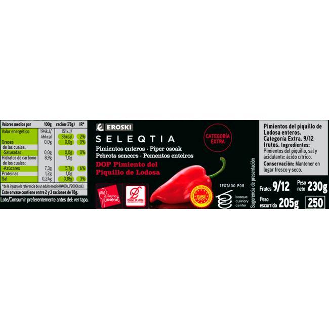 Eroski Pimiento De Piquillo D.O. Lodosa EROSKI SELEQTIA Frasco 205 G