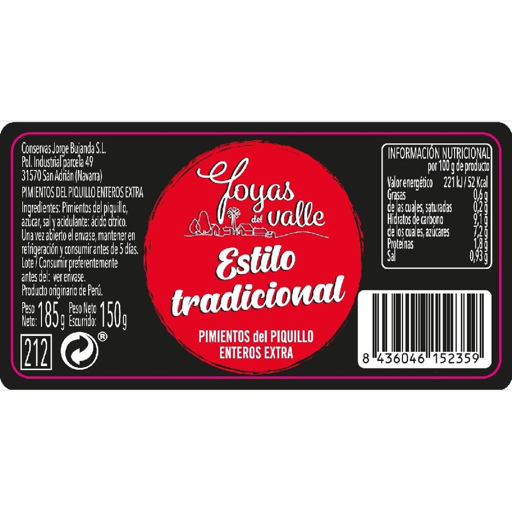 Eroski Pimiento De Piquillo Tradicional JOYAS DEL VALLE Frasco 175 G