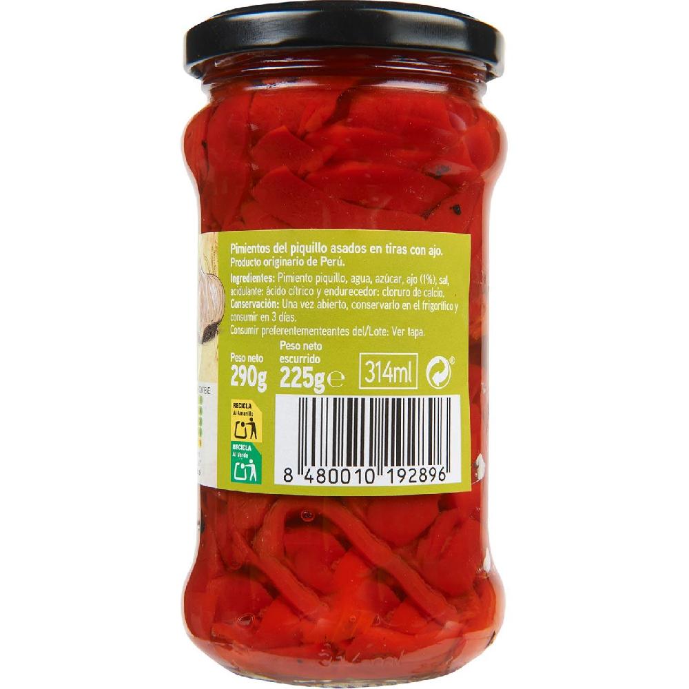 Eroski Pimiento Del Piquillo En Tiras Con Ajo EROSKI Frasco 225 G