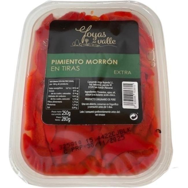 Eroski Pimiento morrón extra en tiras JOYAS DEL VALLE tarrina 250 g