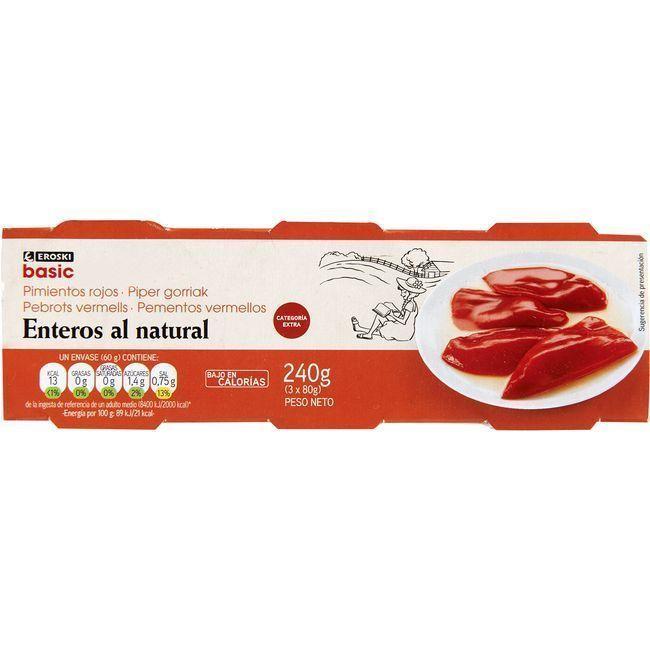 Eroski Pimiento rojo entero EROSKI basic pack 3x60 g