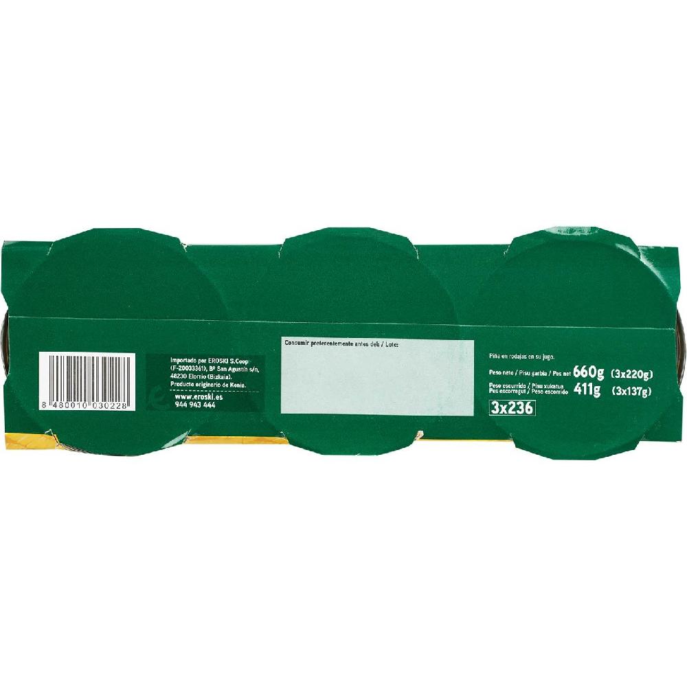 Eroski Piña En Rodaja En Su Jugo EROSKI Pack 3x137 G