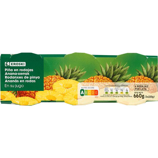 Eroski Piña en rodaja en su jugo EROSKI pack 3x137 g