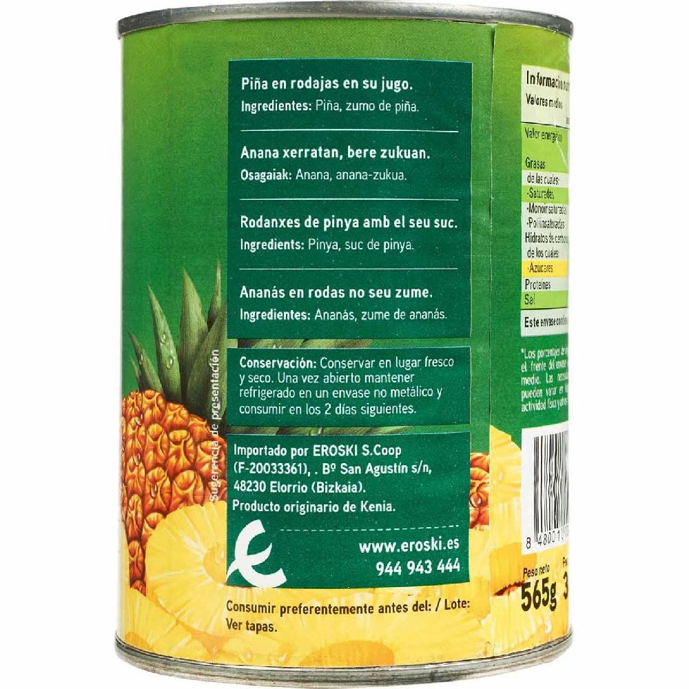 Eroski Piña En Rodajas En Su Jugo EROSKI Lata 340 G