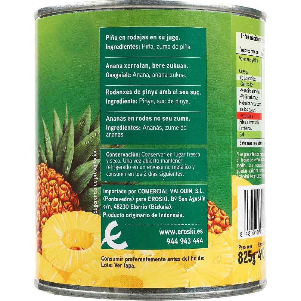 Eroski Piña En Rodajas En Su Jugo EROSKI Lata 490 G