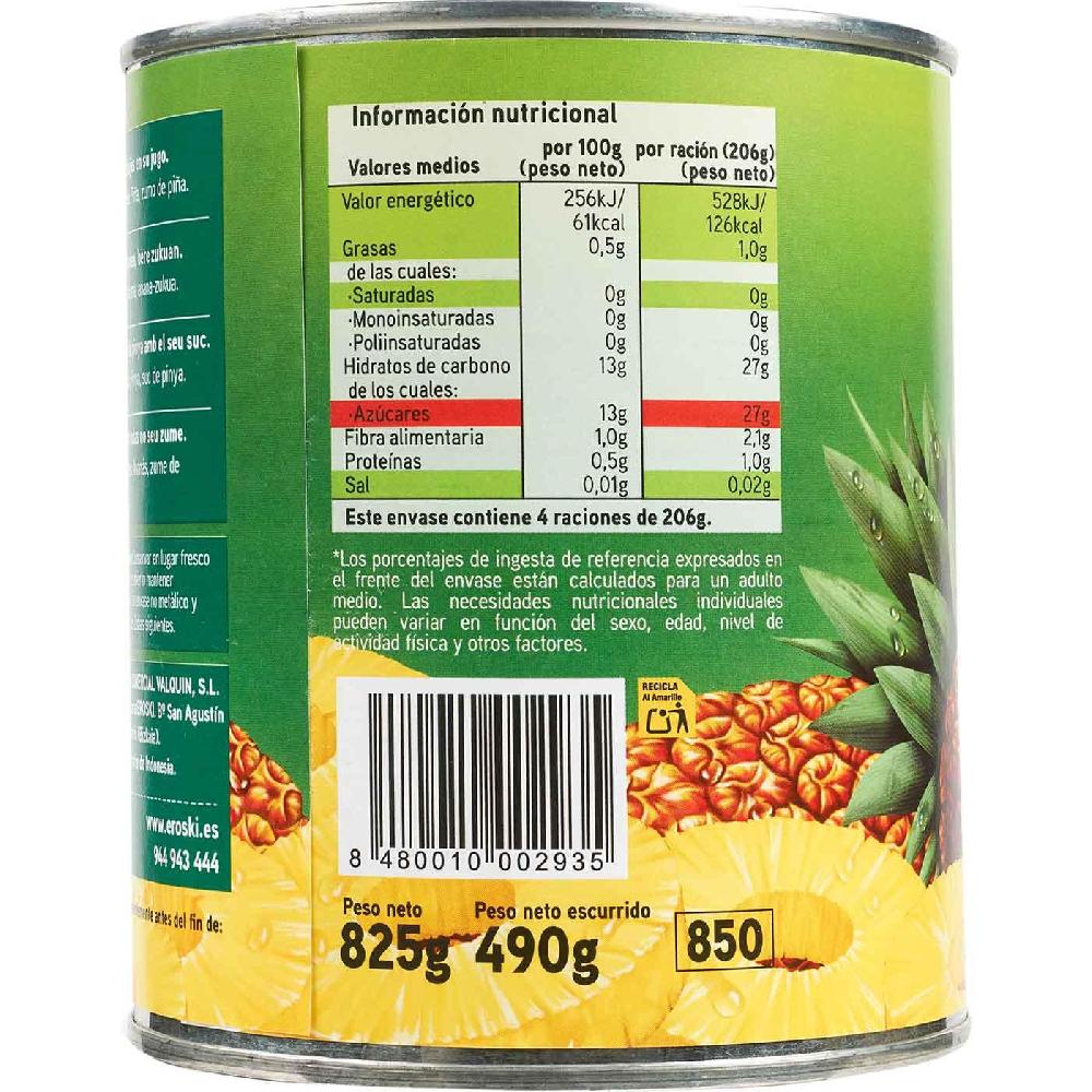 Eroski Piña En Rodajas En Su Jugo EROSKI Lata 490 G