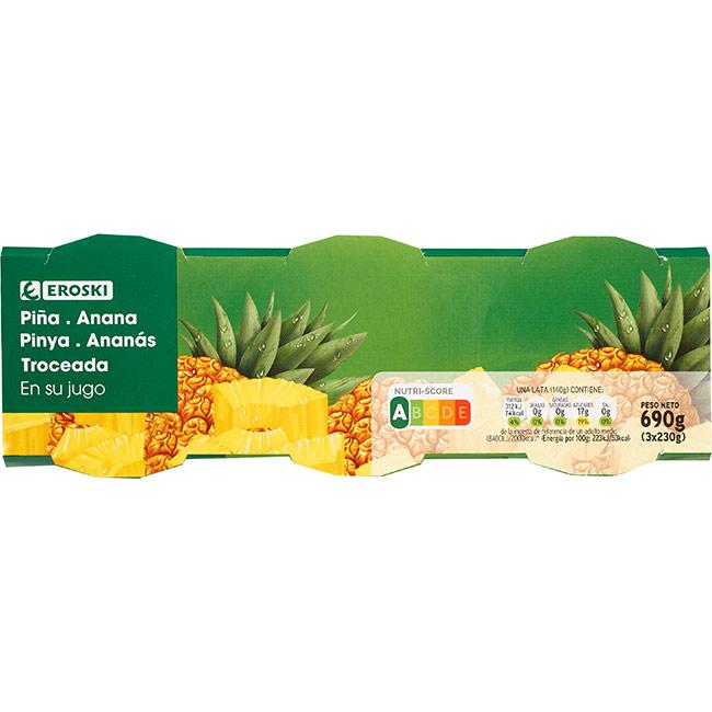Eroski Piña troceada en su jugo EROSKI pack 3x140 g