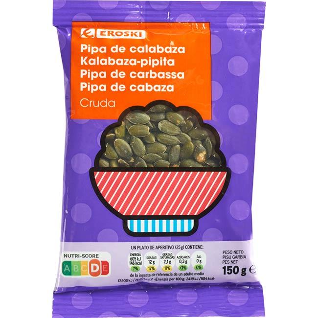 Eroski Pipa de cabalaza repelada cruda EROSKI bolsa 150 g