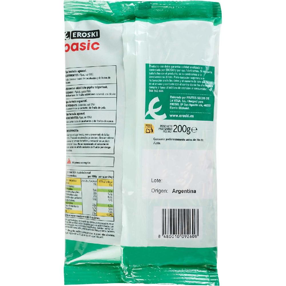 Eroski Pipas De Girasol Aguasal EROSKI BASIC Bolsa 200 G