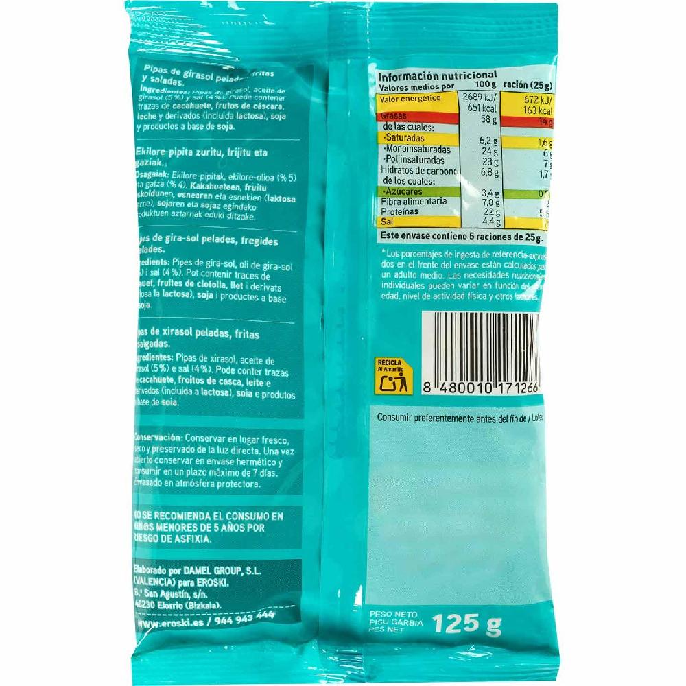 Eroski Pipas De Girasol Peladas Fritas EROSKI Bolsa 125 G