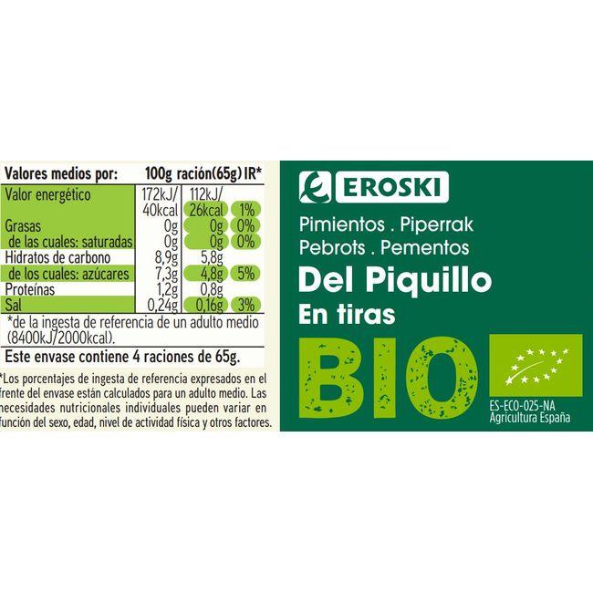 Eroski Piquillo De Piquillo En Tiras EROSKI BIO Frasco 260 G