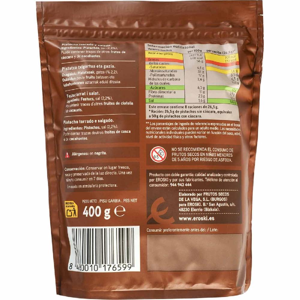 Eroski Pistachos Tostados-salados EROSKI Bolsa 400 G
