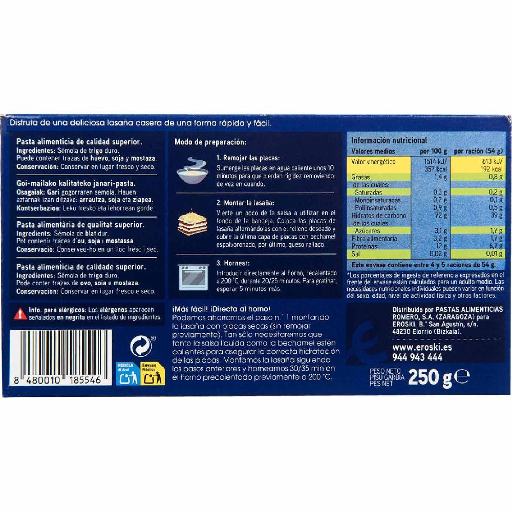 Eroski Placas Precocidas Para Lasaña EROSKI Caja 250 G