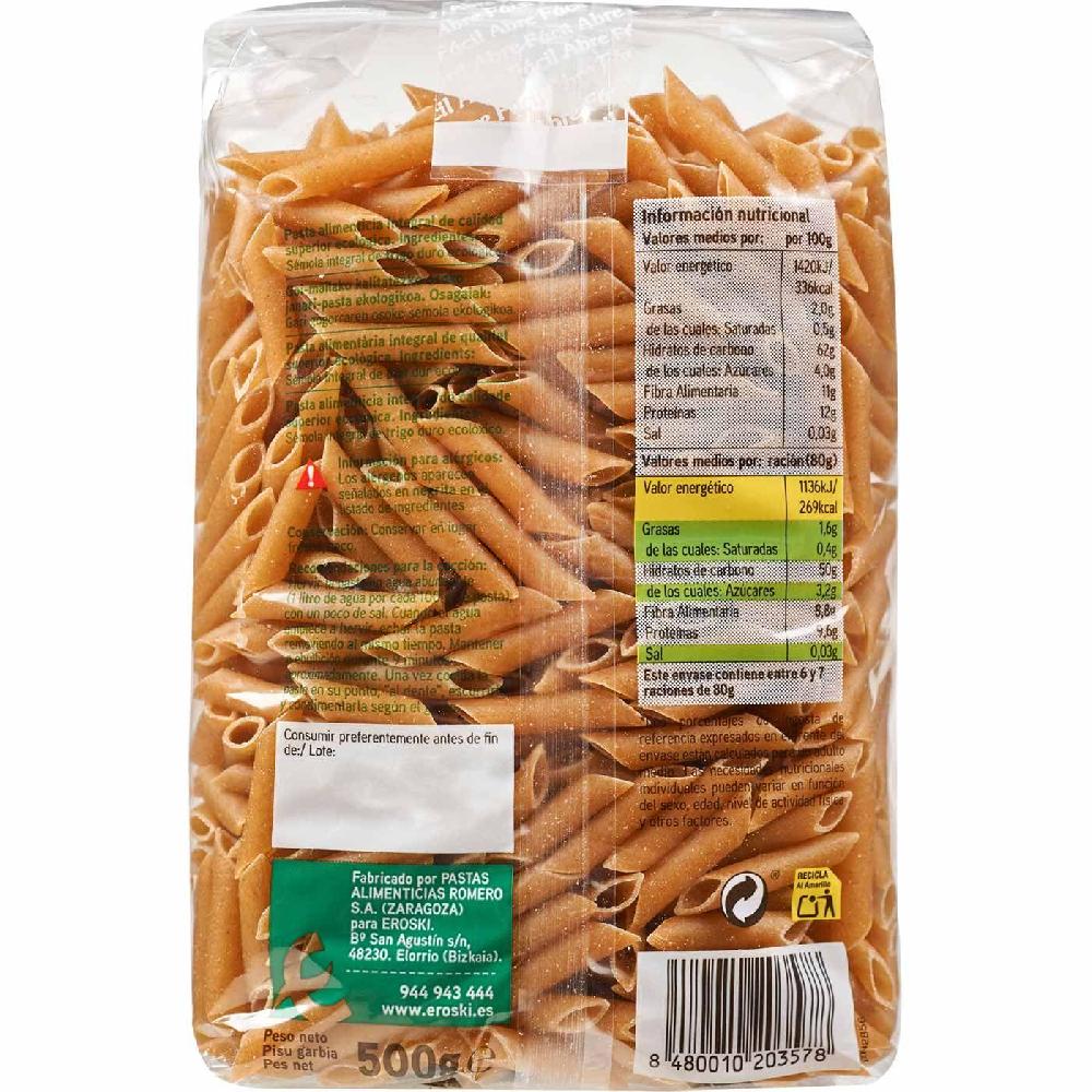 Eroski Plumas Integrales Bio EROSKI BIO/ECO Paquete 500 G