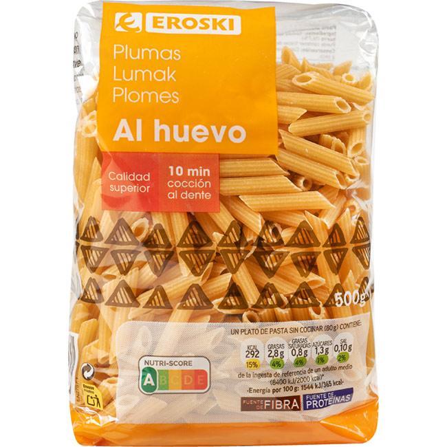 Eroski Plumas rayadas al huevo EROSKI paquete 500 g