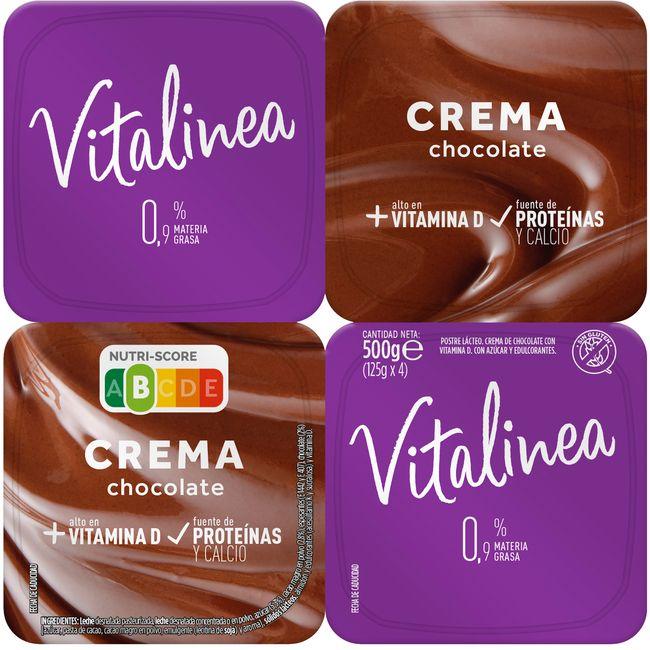 Eroski Postre Lácteo Crema De Chocolate 0% VITALÍNEA Pack 4x125 G
