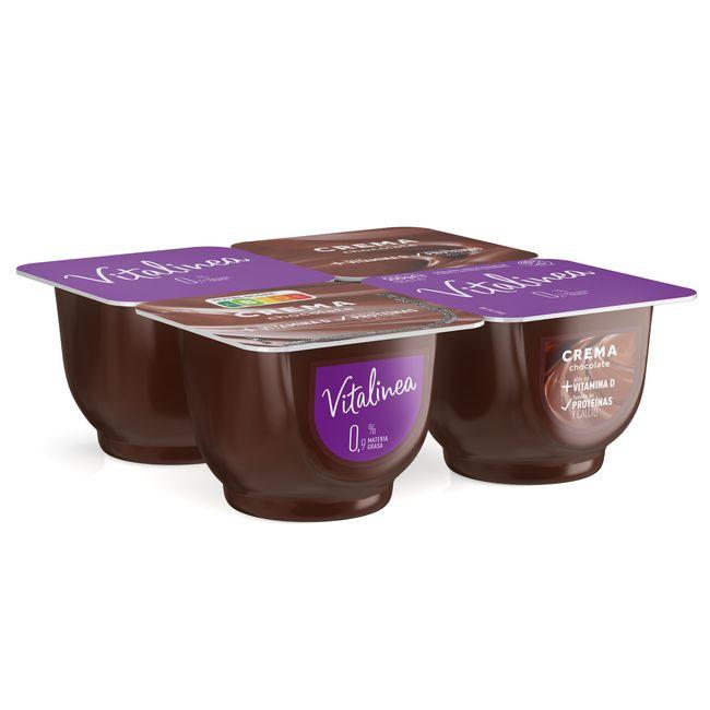 Eroski Postre lácteo crema de chocolate 0% VITALÍNEA pack 4x125 g