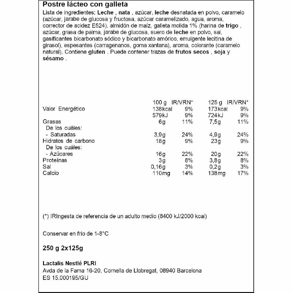 Eroski Postre Lácteo De Galleta María LA LECHERA Pack 2x125 G