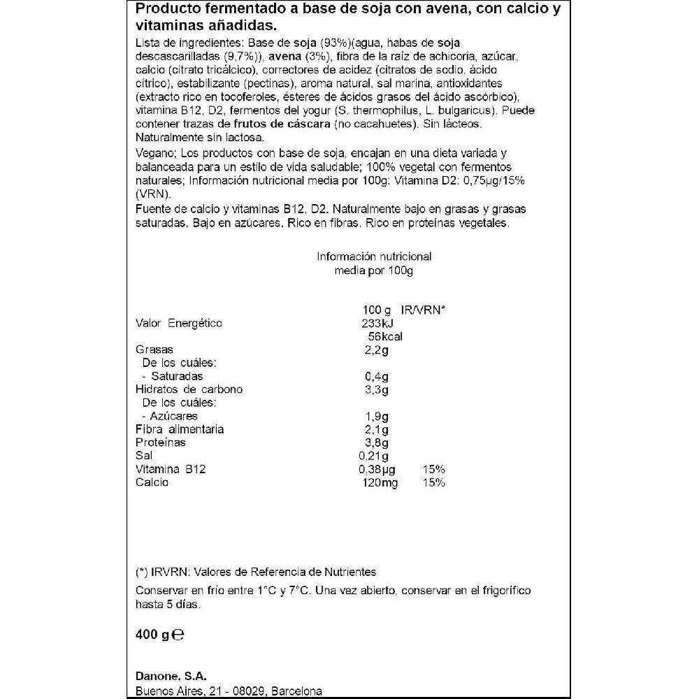 Eroski Producto Fermentado A Base De Soja Y Avena ALPRO Tarrina 400 G